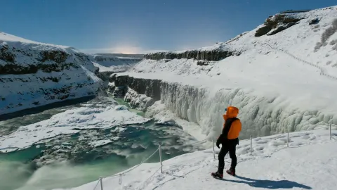 gullfoss, island, vinter