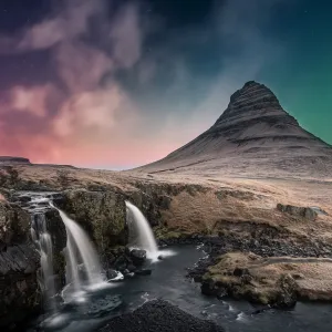 nordlys, island, kirkjufell